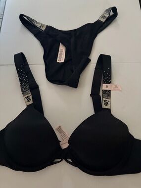 Victoria’s Secret Sexy  Shine Strap Push Up Bra Thong Set Smooth Blue